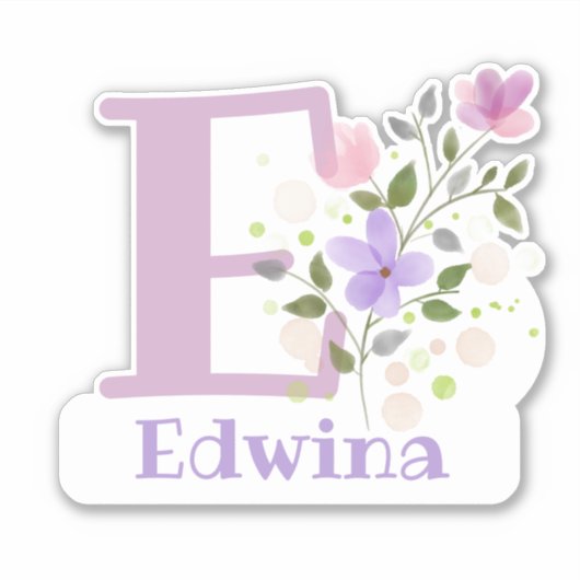 Naam Edwina plus initiaal met bloemontwerp Sticker (Voorkant)