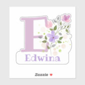 Naam Edwina plus Initiaal met Floral Design Sticker (Vel)