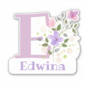 Naam Edwina plus Initiaal met Floral Design Sticker (Voorkant)