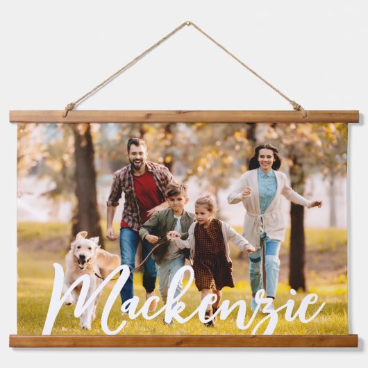 Naam eenvoudig fotoportret hangend wandkleed (Voorkant)