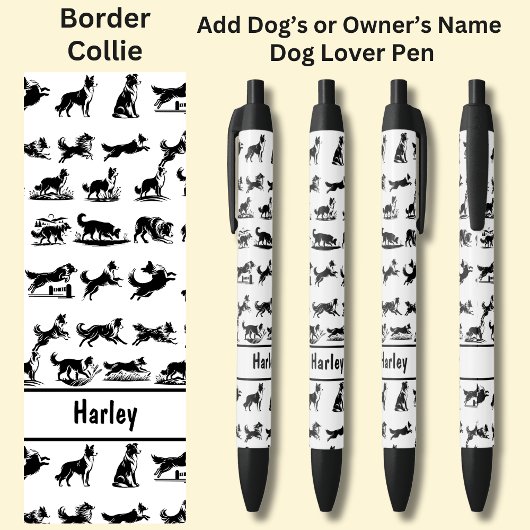 Naam eigenaar of hond toevoegen, Border Collie Zwarte Inkt Pen
