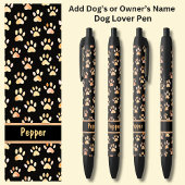 Naam eigenaar of hond toevoegen, Dog Paw Prints op Zwarte Inkt Pen