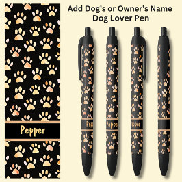 Naam eigenaar of hond toevoegen, Dog Paw Prints op Zwarte Inkt Pen