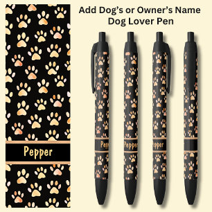 Naam eigenaar of hond toevoegen, Dog Paw Prints op Zwarte Inkt Pen