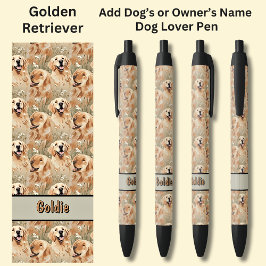 Naam eigenaar of hond toevoegen, Golden Retriever Zwarte Inkt Pen
