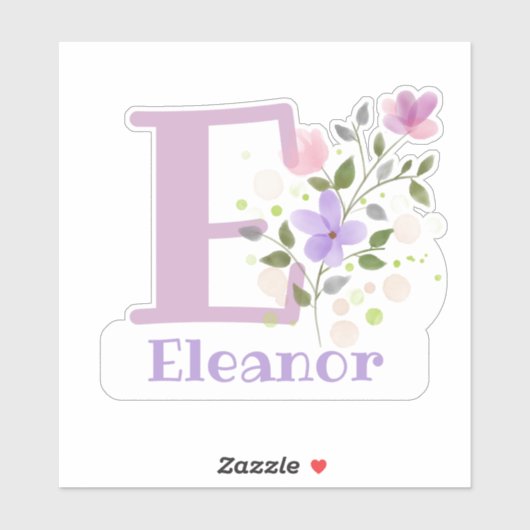 Naam Eleanor & Initiaal met Floral Design Sticker (Vel)