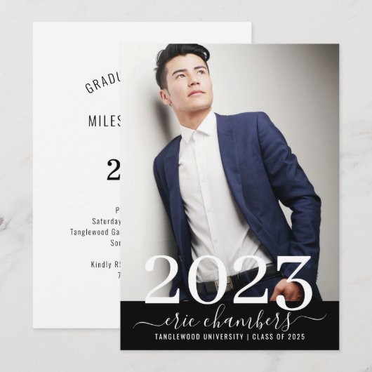 Naam Elegant Afstuderen Foto Script Kaart (Voorkant / Achterkant)