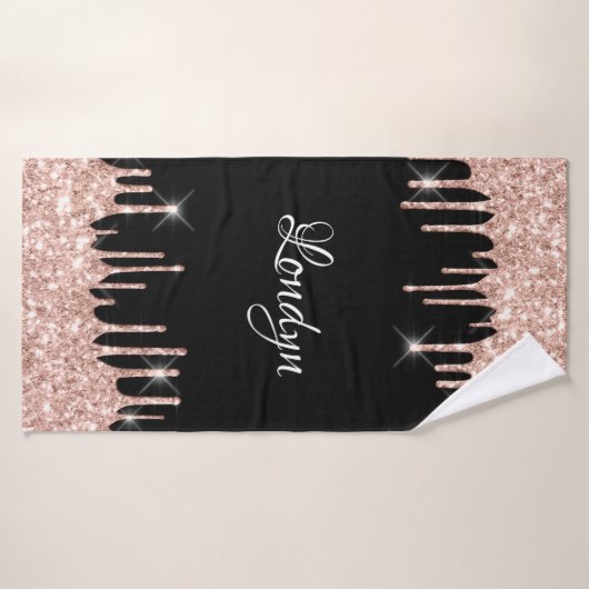 Naam Elegant Glitter Drivers Roze Rose Gold Black Badhanddoek (Badhanddoek)