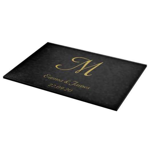 Naam Elegant Monogram Black en Gold Initiaal Datum Snijplank (Hoek)