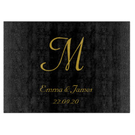 Naam Elegant Monogram Black en Gold Initiaal Datum Snijplank