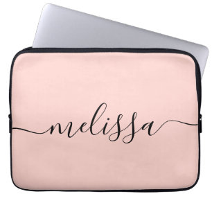 Naam Elegant pastel roze handtekening Laptop Sleeve