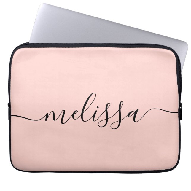 Naam Elegant pastel roze handtekening Laptop Sleeve (Voorkant)