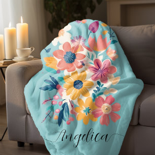 Naam Elegante Bloemen Patroon Fleece Deken