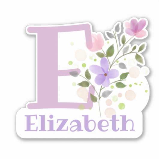 Naam Elizabeth plus initiaal met bloemendesign Sticker (Voorkant)