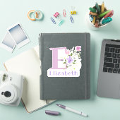 Naam Elizabeth plus initiaal met bloemendesign Sticker (iPad Cover)