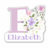 Naam Elizabeth plus Initiaal met Floral Design Sticker (Voorkant)