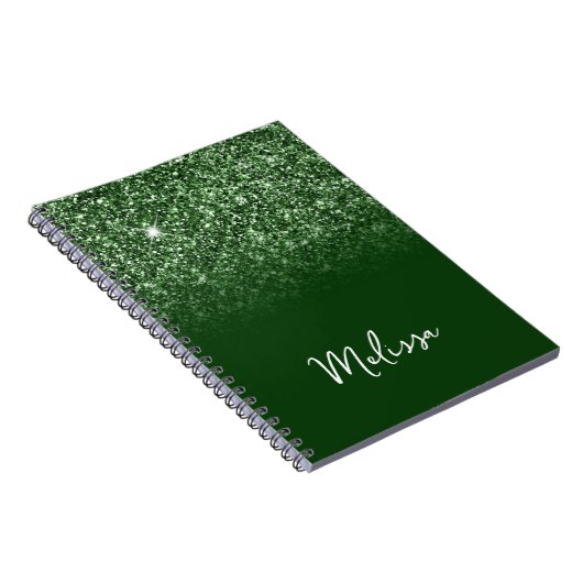 Naam Emerald Green Glitter Ombre Script Notitieboek (Rechterzijde)
