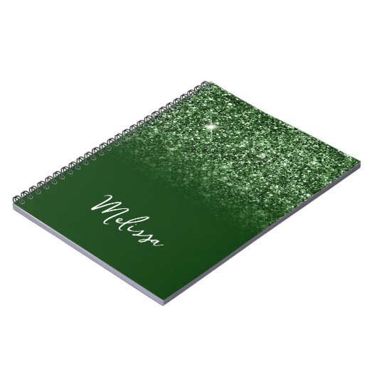 Naam Emerald Green Glitter Ombre Script Notitieboek (Linkerzijde)
