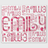 Naam Emily Cute Pink Love Heart Kiss Typografie Cadeaupapier (Vlak)