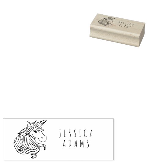 Naam en achternaam van Cute Unicorn Kind Rubberstempel (Gestempeld)