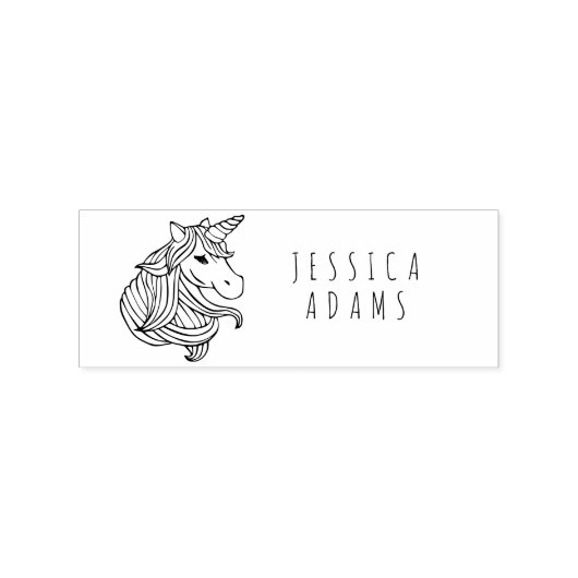 Naam en achternaam van Cute Unicorn Kind Rubberstempel (Afrduk)