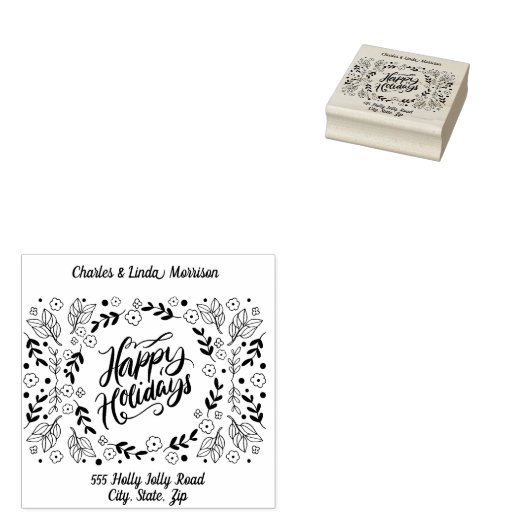 Naam en adres, Prettige feestdagen Rubberstempel (Gestempeld)