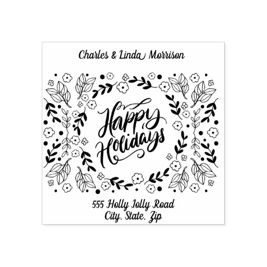 Naam en adres, Prettige feestdagen Rubberstempel (Afrduk)