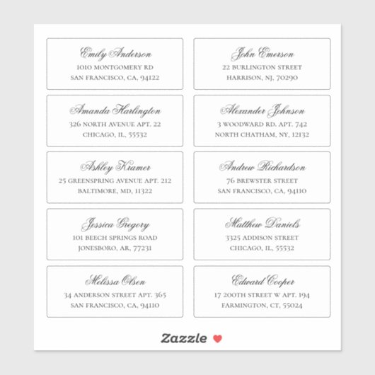 Naam en adres van de gasten. Bruiloft verzendlabel Sticker (Vel)