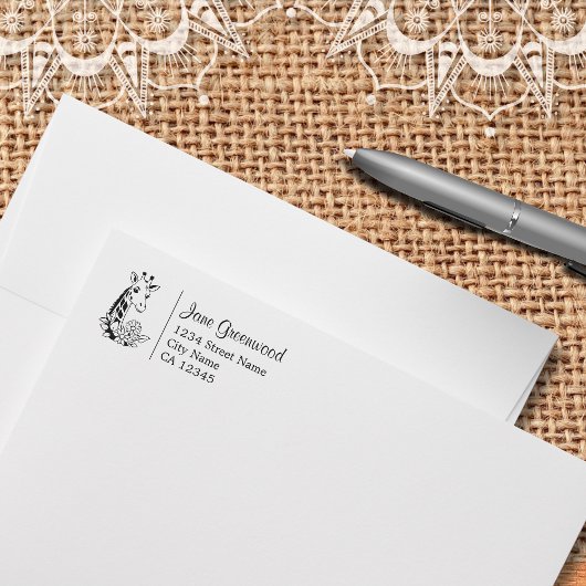 Naam en adres van de Giraffe en de bloemen Rubberstempel