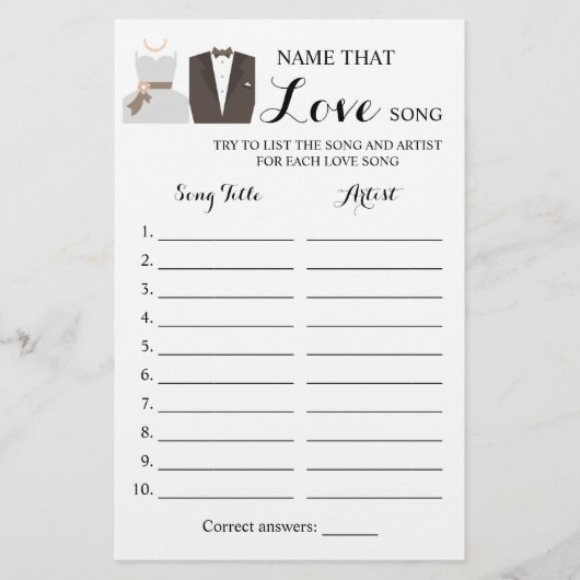 Naam en adres van de Love Song Bride & Groom Game Flyer (Voorkant)