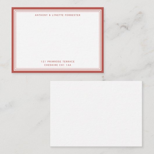 Naam en adres van de moderne Blush Red Border Notitiekaartje (Voorkant / Achterkant)