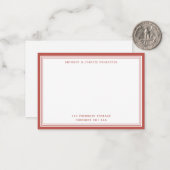 Naam en adres van de moderne Blush Red Border Notitiekaartje (Voorkant / Achterkant in situ)