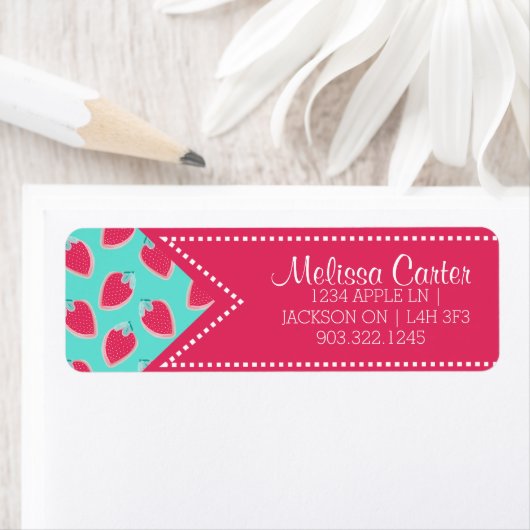 Naam en adres van het fruitpatroon Cute Strawberry Etiket (Insitu)