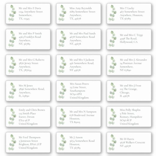 Naam en adres van individuele ontvanger EUCAyptus Sticker (Voorkant)