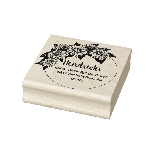 Naam en adres van zonnebloempel rubberstempel (Stempel)