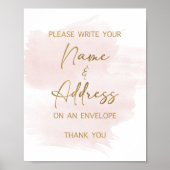 Naam en adres Waterverf Blush & Gold Sign Poster (Voorkant)