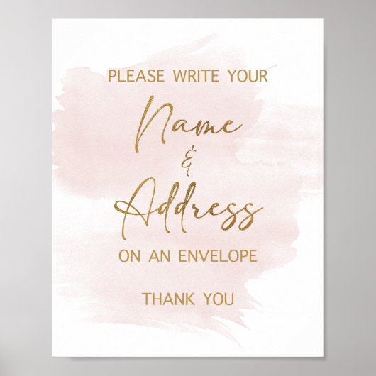 Naam en adres Waterverf Blush & Gold Sign Poster (Voorkant)
