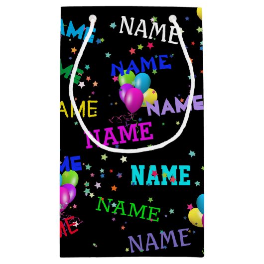 Naam en ballon van de verjaardag in sterren klein cadeauzakje (Achterkant)