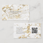 Naam en beroep, QR-code, witte & goudmarmer Visitekaartje (Voorkant / Achterkant)