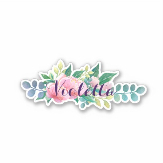 Naam en bloemen Pioenrozen Bohemen Sticker (Voorkant)