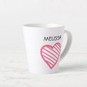 NAAM en Cute Hot Pink Striped Heart Latte Mok (Rechterhoek)