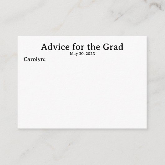 Naam en datum Gepersonaliseerd Afstuderen Advies K Informatiekaartje (Voorkant)