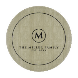 Naam en datum monogram | Sage & Black Round Snijplank