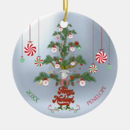 Naam en datum toevoegen Vluchten Navidad Sheep Ker Keramisch Ornament