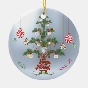 Naam en datum toevoegen Vluchten Navidad Sheep Ker Keramisch Ornament
