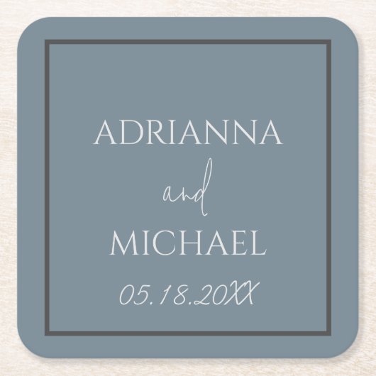 Naam en datum van het bruidspaar kartonnen onderzetters (Voorkant)