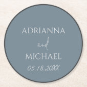 Naam en datum van het bruidspaar ronde kartonnen onderzetter (Voorkant)