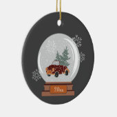 Naam en datum | Wereldbol sneeuwen met auto's en b Keramisch Ornament (Rechts)