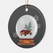 Naam en datum | Wereldbol sneeuwen met auto's en b Keramisch Ornament (Links)