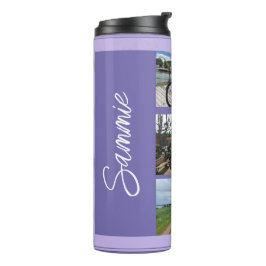 Naam en foto Paarse thermische getumbler Thermosbeker